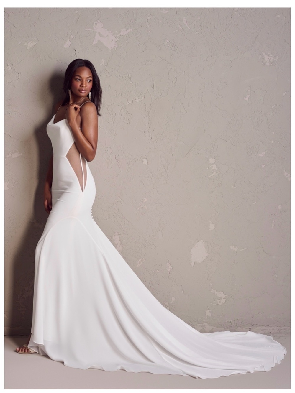 Sottero and Midgley Apolline Wedding Dress Size 12 Crepe Cowl Neck Cutout Gown